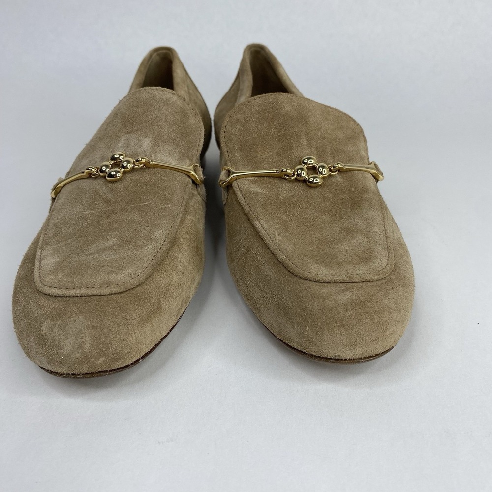 Larroude Suede Katherine Loafers Tan Gold Tone Bit Women's Size 5 Made in Brazil - Picture 7 of 15